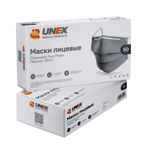 Медична маска чорна трьохслойна UNEX Careful Products