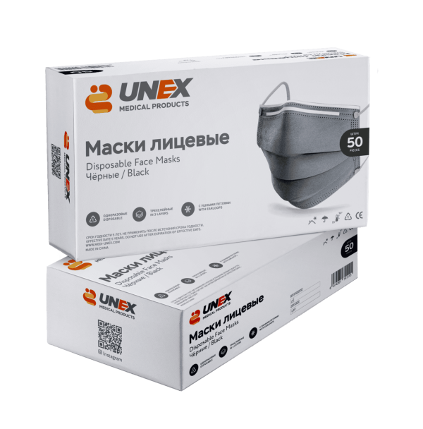 Маска чорна трьохслойна UNEX Медична маска чорна трьохслойна UNEX Careful Products